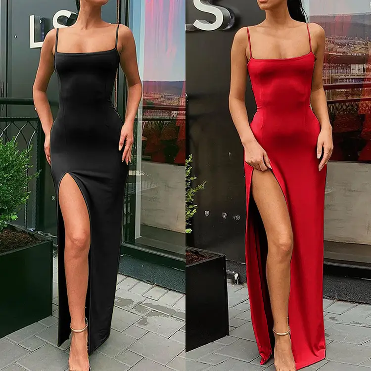 2022 Black Slim Split Sling Dress for Women - Image 3