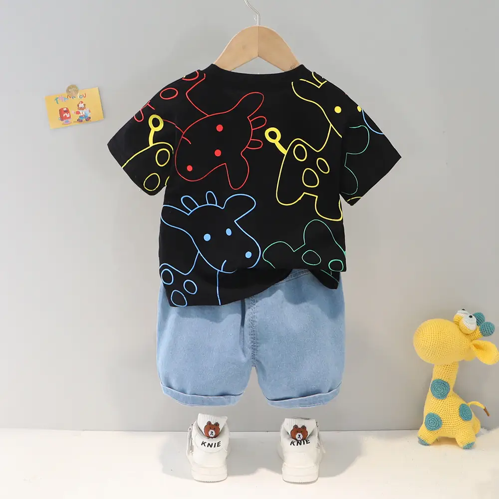 2022 Cartoon Giraffe T-Shirt Shorts Set for Girls Boys 1-4Y - Image 7