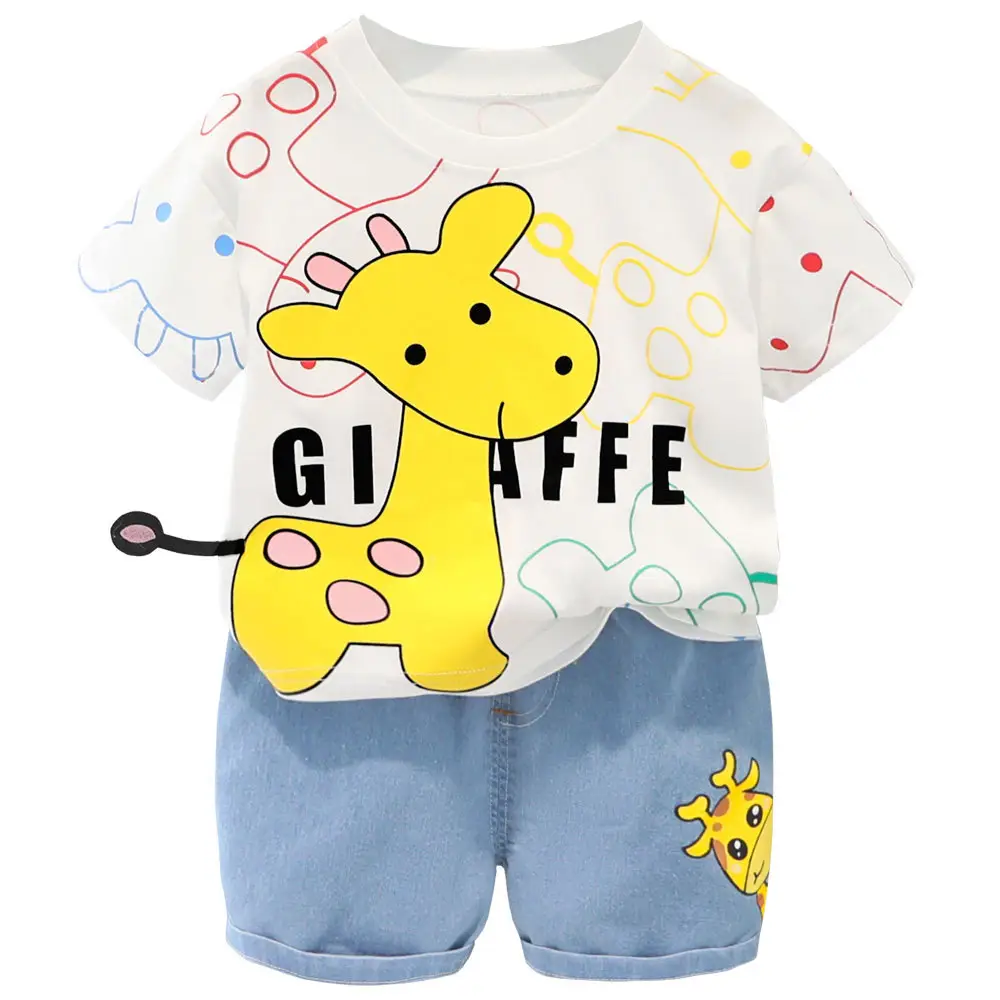 2022 Cartoon Giraffe T-Shirt Shorts Set for Girls Boys 1-4Y - Image 8