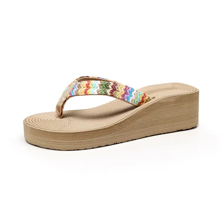 Women's Colorful Straw Flip Flops Summer Wedge Sandals - Image 8