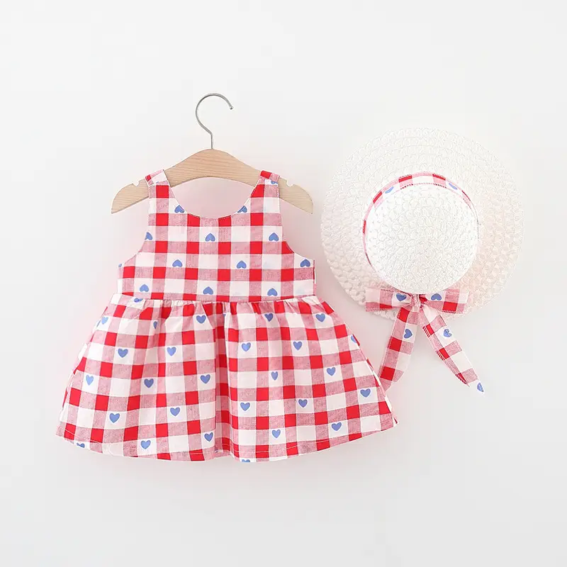 Baby Girl Red Checkered Bow Dress Cotton Princess Dress