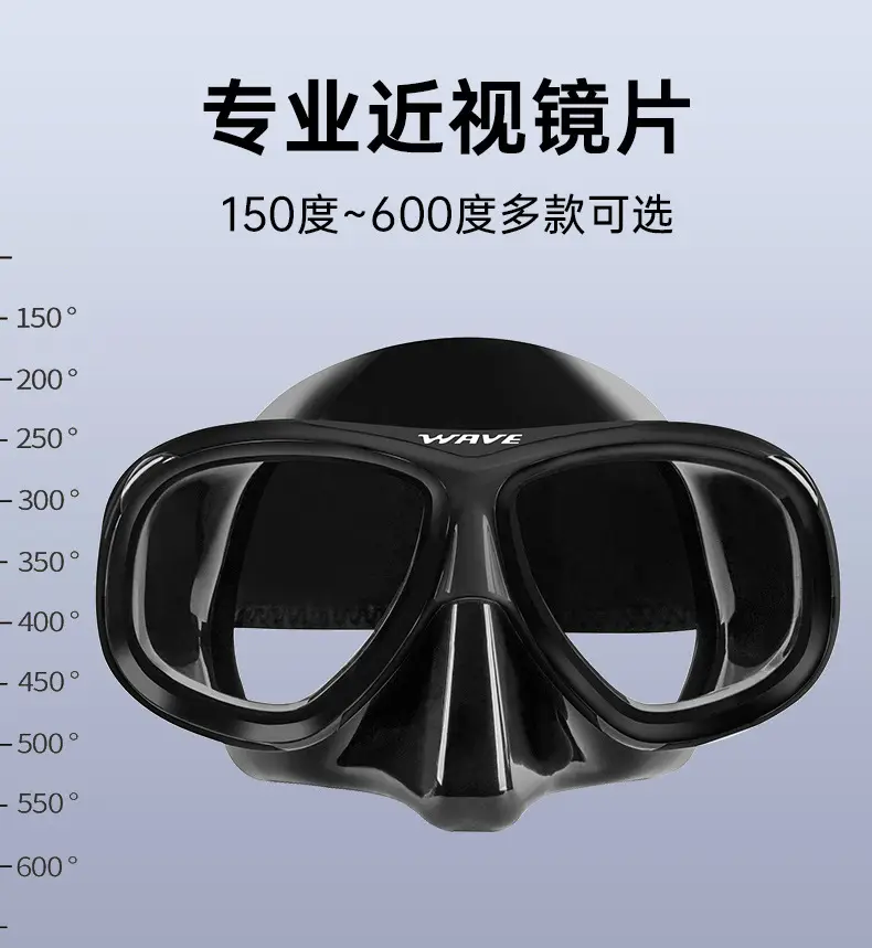 wave professional snorkeling two-piece silicone full dry breathing tube large frame with degrees diving goggles — feature 5