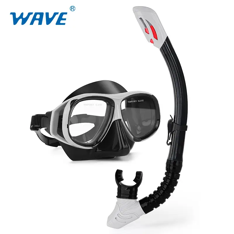 wave professional snorkeling two-piece silicone full dry breathing tube large frame with degrees diving goggles