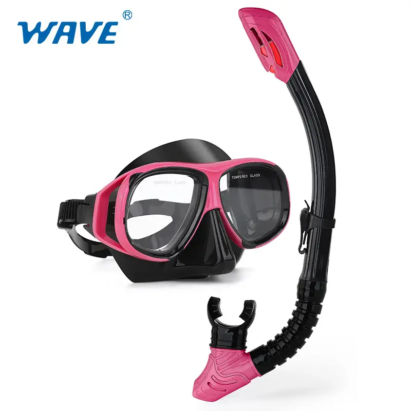 wave professional snorkeling two-piece silicone full dry breathing tube large frame with degrees diving goggles