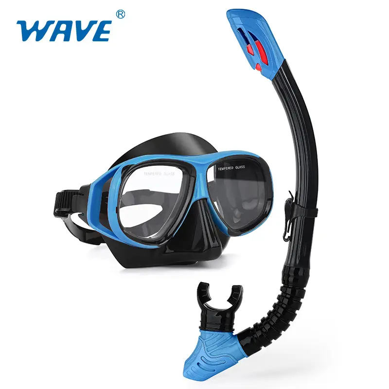 wave professional snorkeling two-piece silicone full dry breathing tube large frame with degrees diving goggles