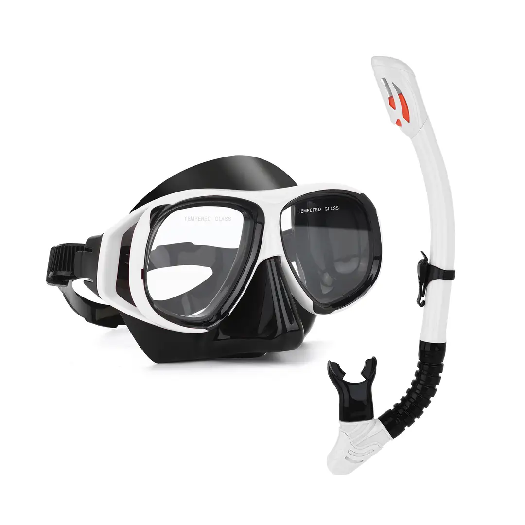 wave professional snorkeling two-piece silicone full dry breathing tube large frame with degrees diving goggles