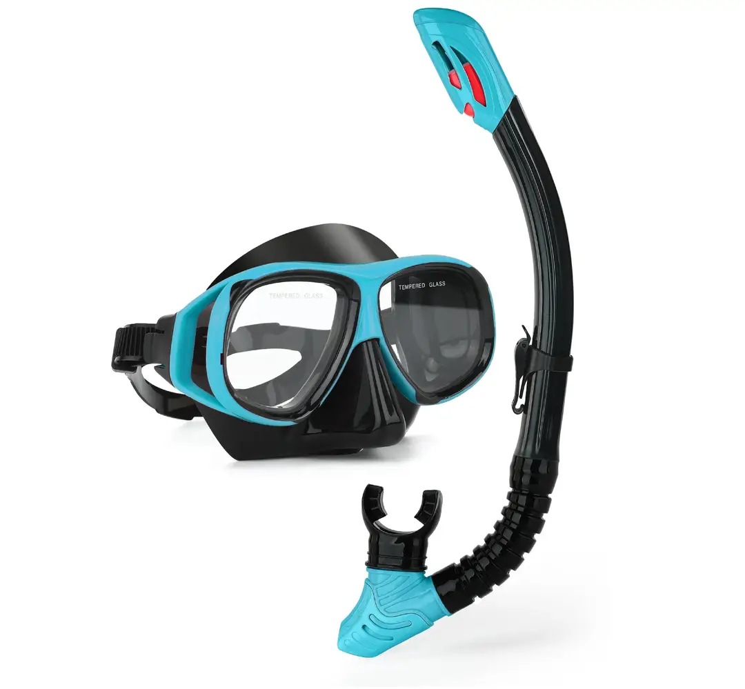 wave professional snorkeling two-piece silicone full dry breathing tube large frame with degrees diving goggles