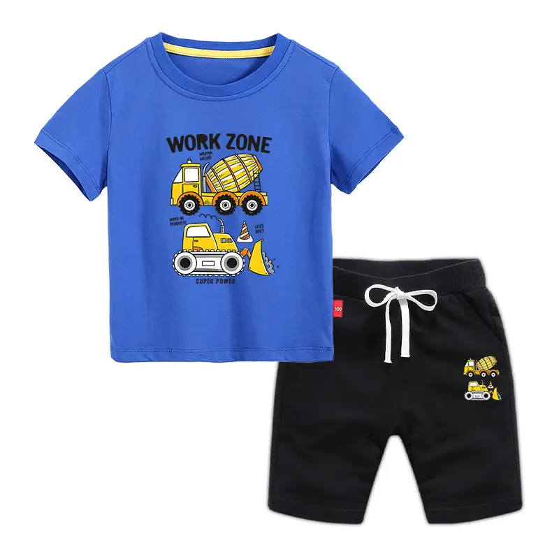 Children's Blue Work Zone T-Shirt & Gray Shorts 2026 Set - Image 3