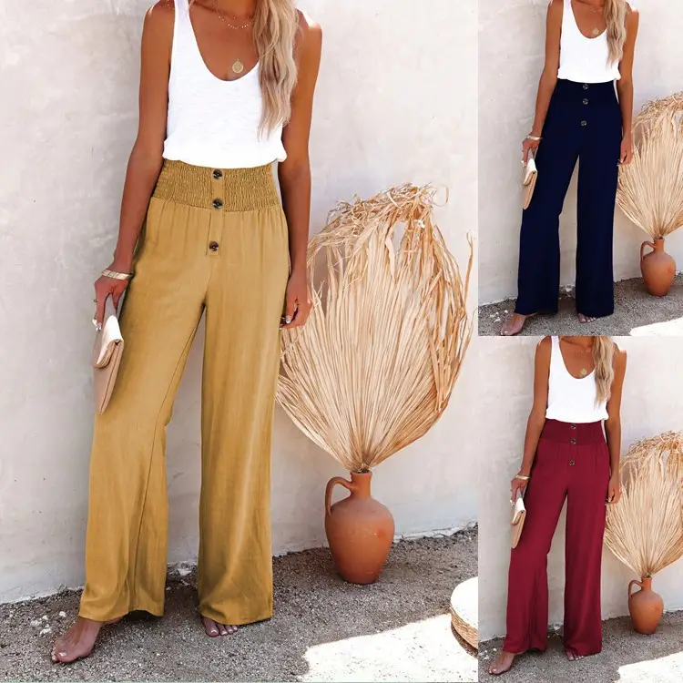 Women White Wide Leg Pants High Waist Casual Outfit - Image 7