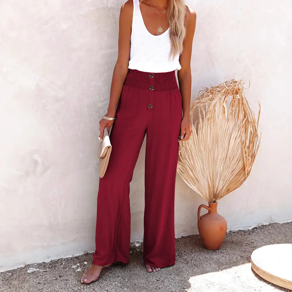 Women White Wide Leg Pants High Waist Casual Outfit - Image 8