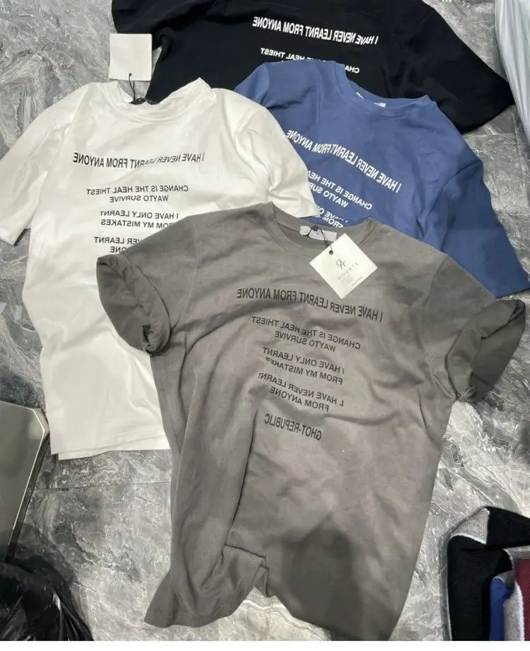 Women Grey Letter Print T-Shirt 2022 Summer — feature 4
