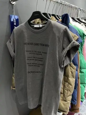 Women Grey Letter Print T-Shirt 2022 Summer