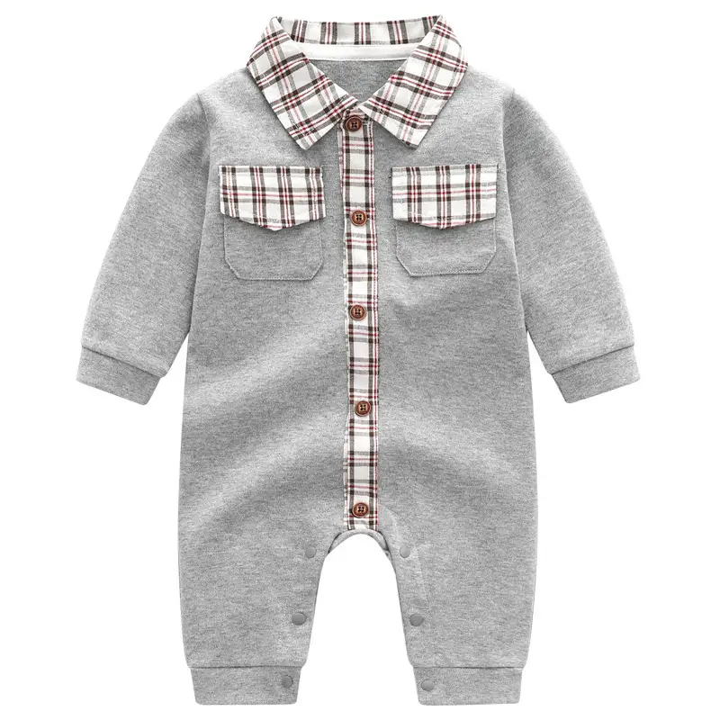Baby Plaid Button One-Year-Old Suit Grey