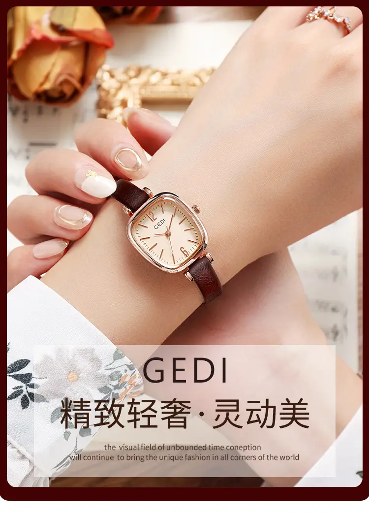 Goldie Women's Oval Quartz Watch with Black Leather Band — feature 1