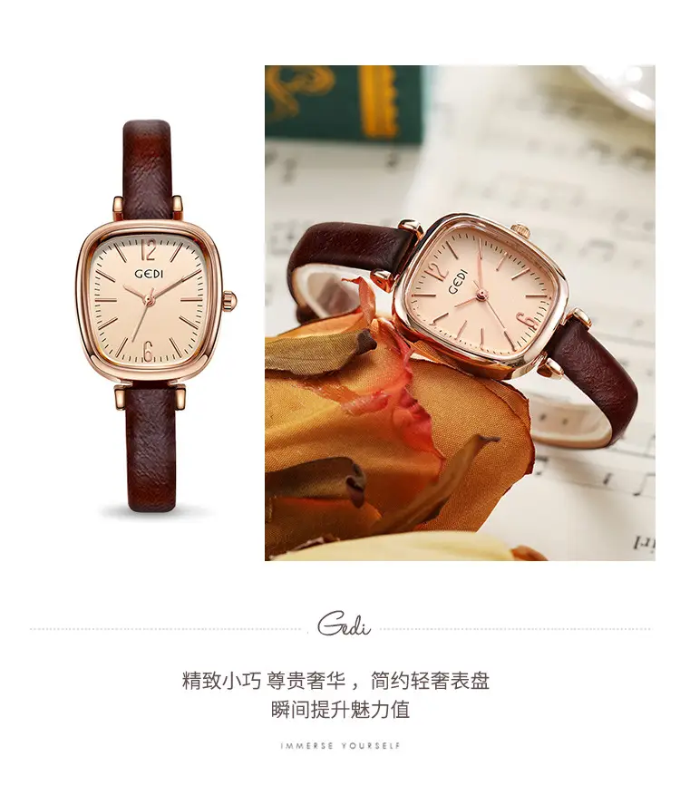 Goldie Women's Oval Quartz Watch with Black Leather Band — feature 2