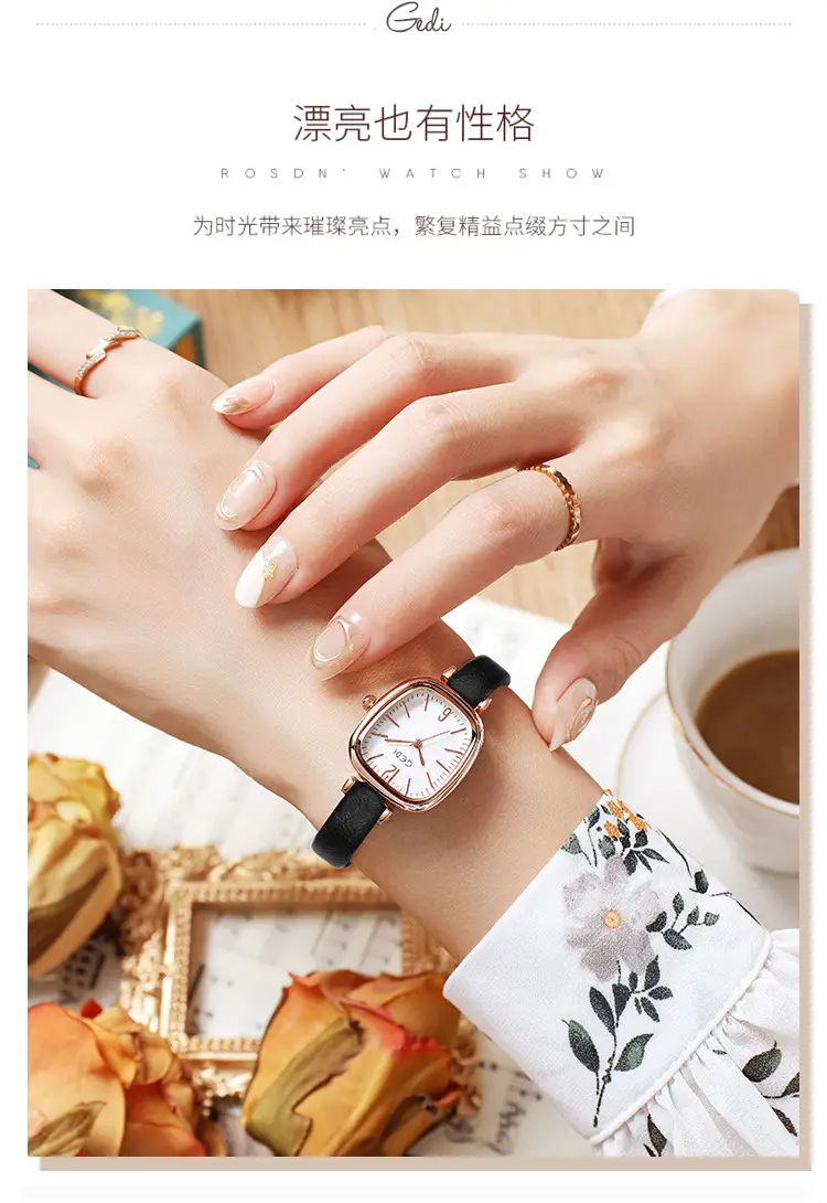 Goldie Women's Oval Quartz Watch with Black Leather Band — feature 6