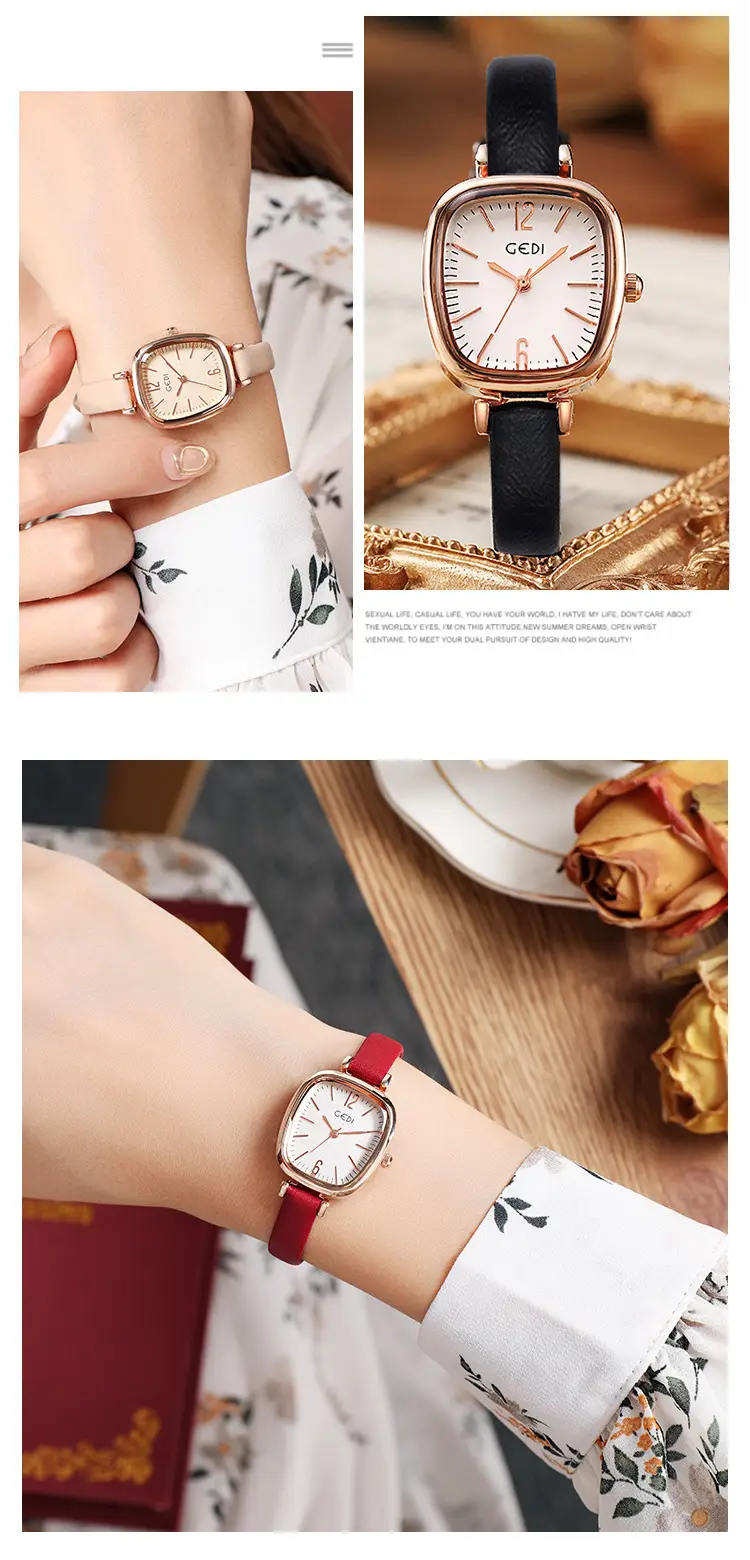Goldie Women's Oval Quartz Watch with Black Leather Band — feature 7