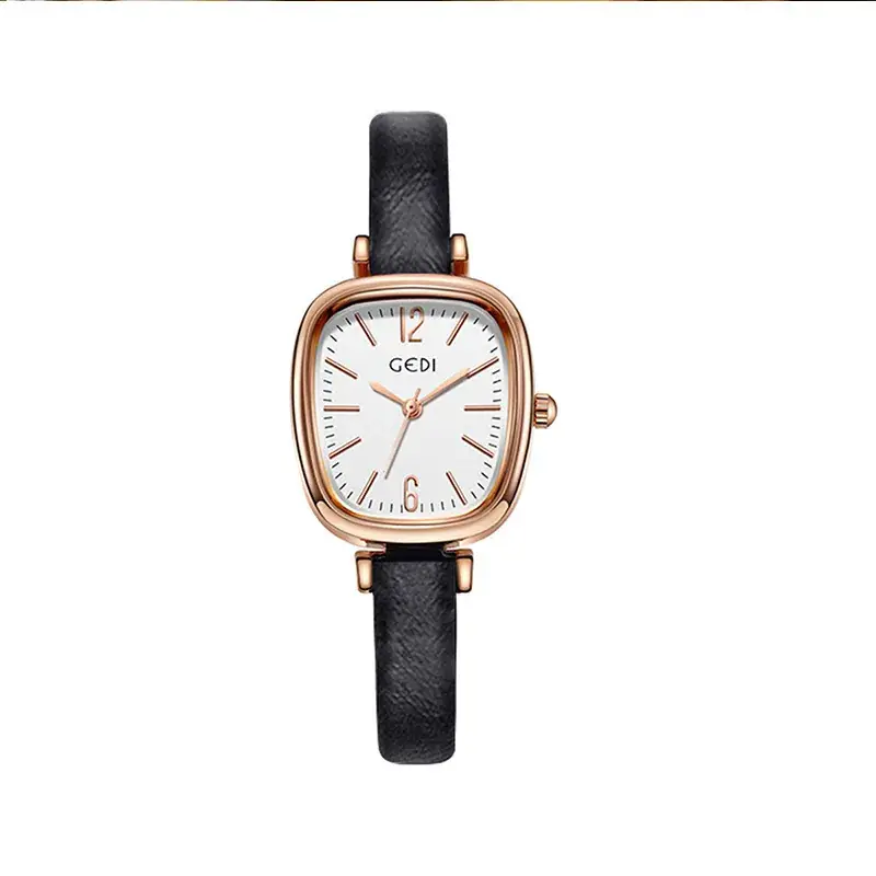 Goldie Women's Oval Quartz Watch with Black Leather Band - Image 2