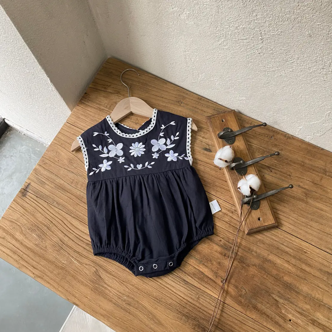 Black Embroidered Cotton Baby Jumpsuit Summer - Image 2