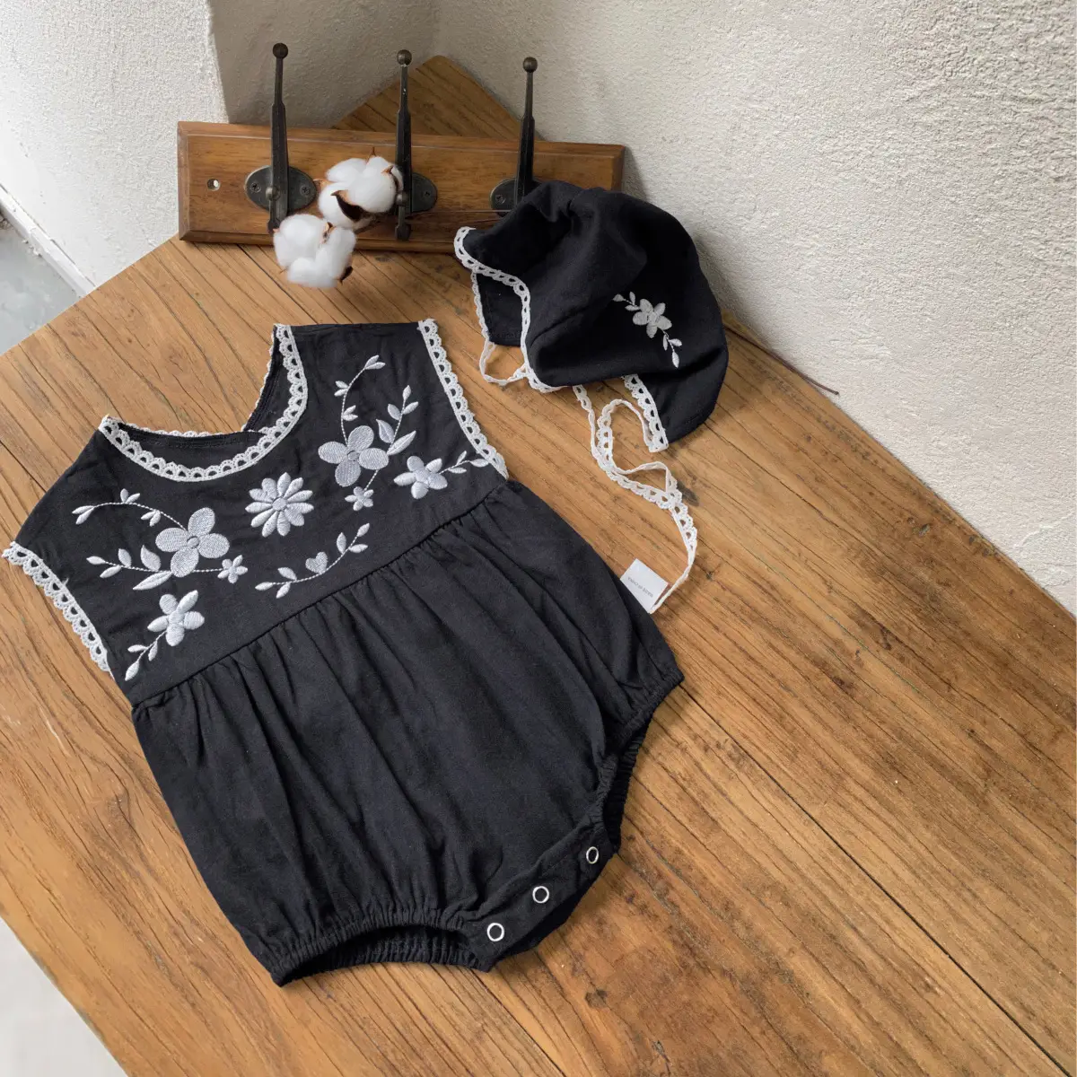 Black Embroidered Cotton Baby Jumpsuit Summer - Image 6