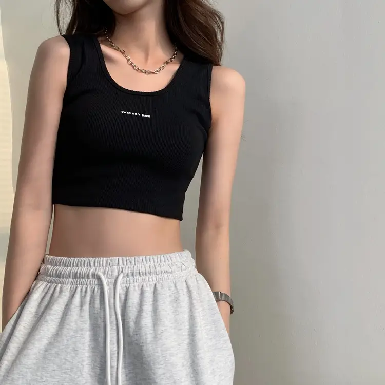 Women's Black Crop Top with "Feel Good" Print — feature 3