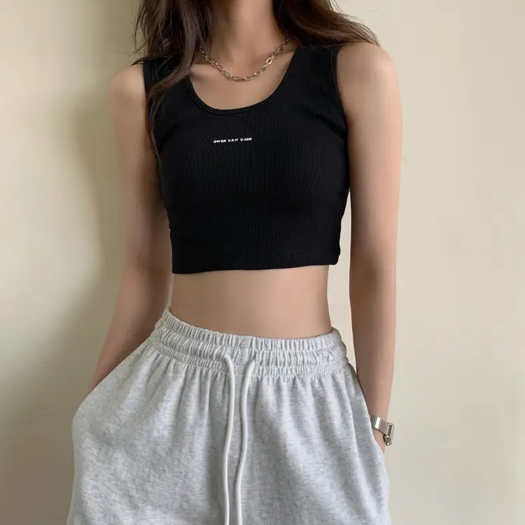Women's Black Crop Top with "Feel Good" Print — feature 5