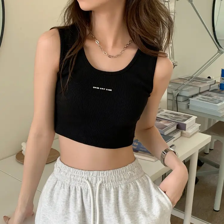 Women's Black Crop Top with "Feel Good" Print — feature 6