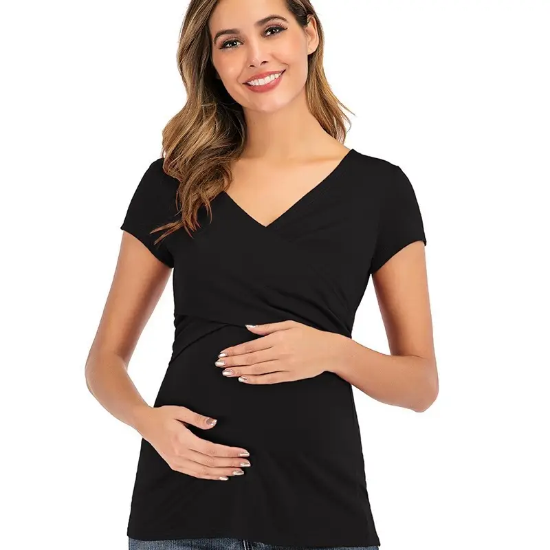 Black V-Neck Maternity Dress for Women - Image 6