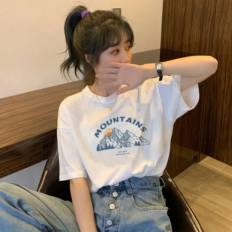 Women 2025 Pure Cotton Round Neck T-Shirt White - Image 29