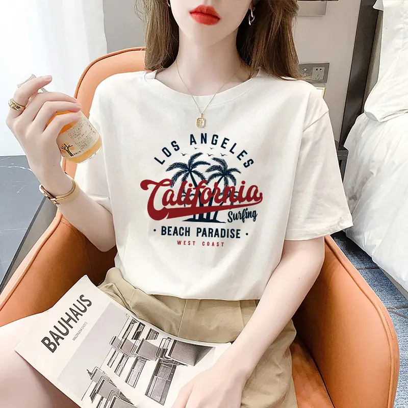Women 2025 Pure Cotton Round Neck T-Shirt White - Image 11