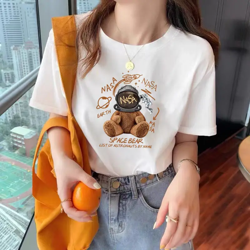 Women 2025 Pure Cotton Round Neck T-Shirt White - Image 12