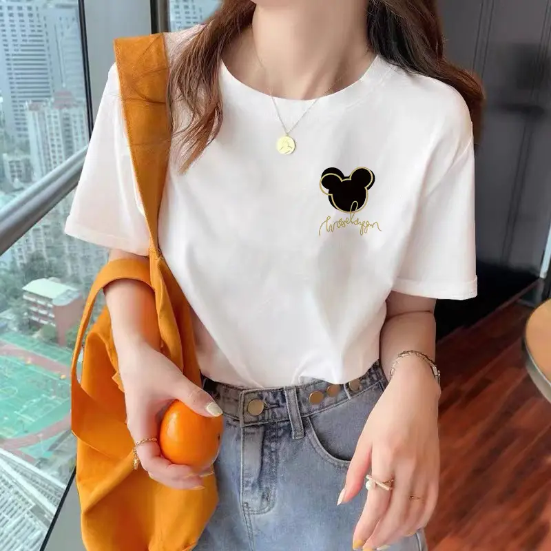 Women 2025 Pure Cotton Round Neck T-Shirt White - Image 14