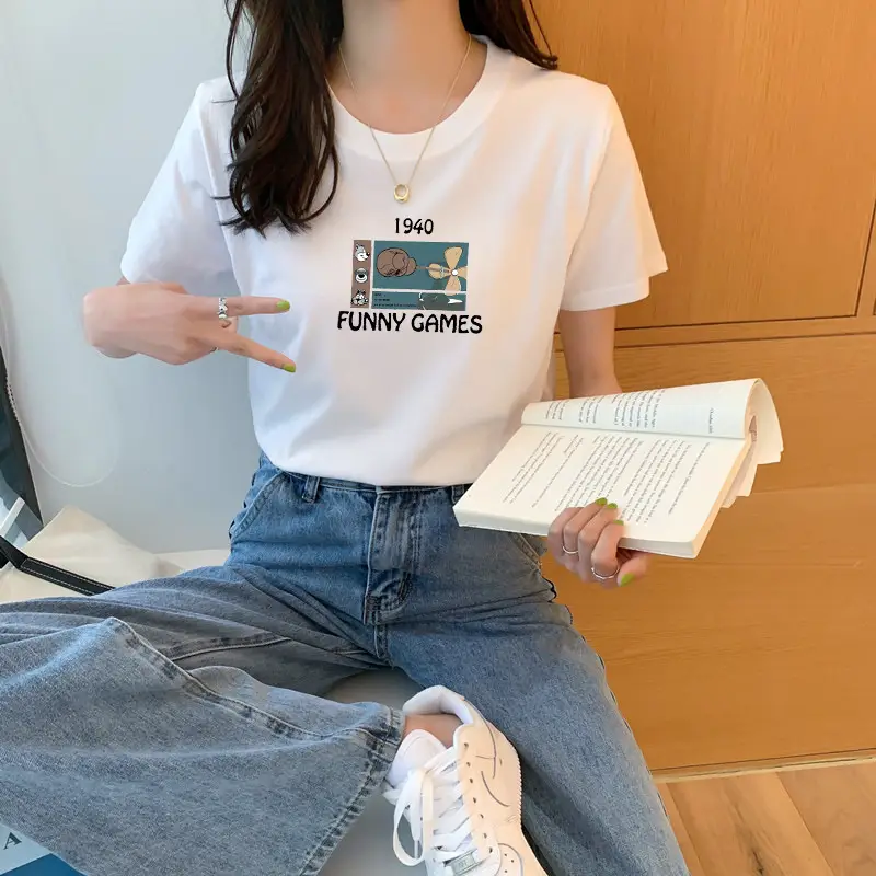 Women 2025 Pure Cotton Round Neck T-Shirt White - Image 16