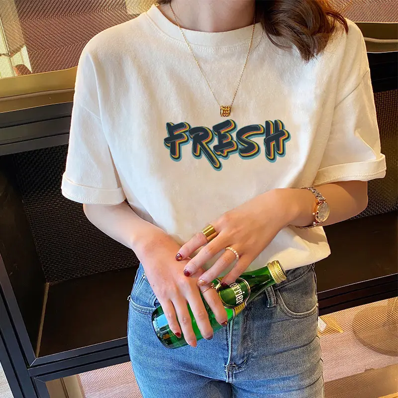 Women 2025 Pure Cotton Round Neck T-Shirt White - Image 2
