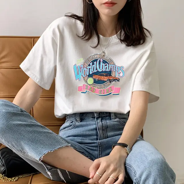 Women 2025 Pure Cotton Round Neck T-Shirt White - Image 22