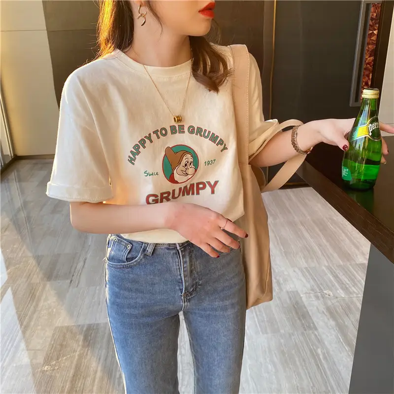 Women 2025 Pure Cotton Round Neck T-Shirt White - Image 24