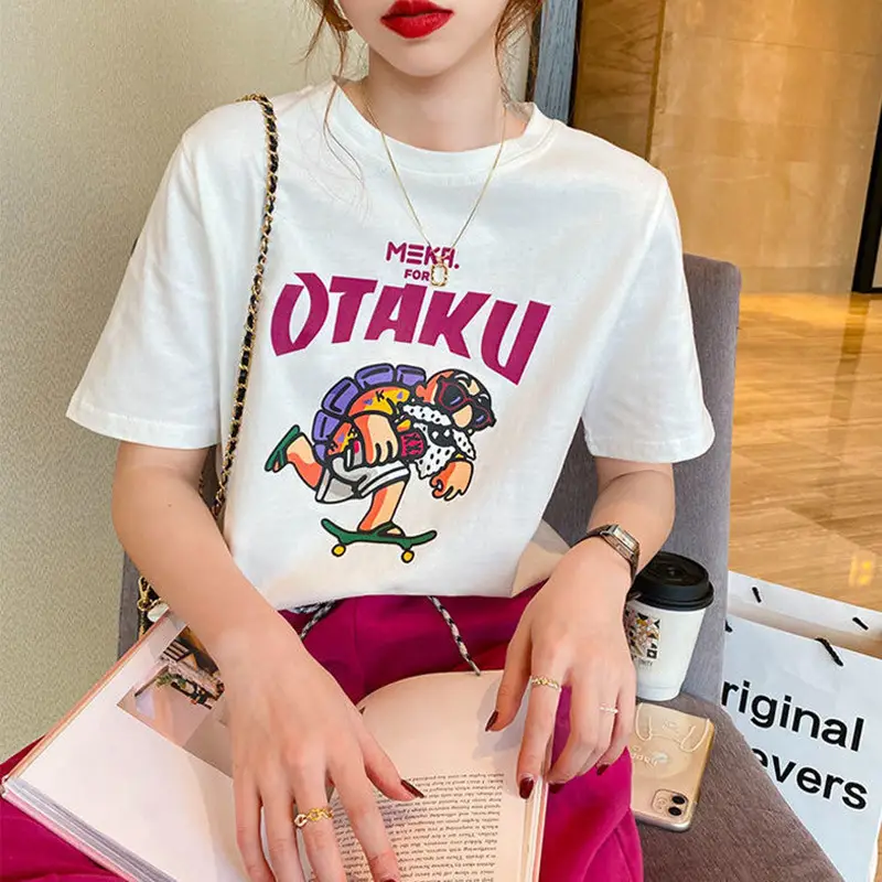 Women 2025 Pure Cotton Round Neck T-Shirt White - Image 25