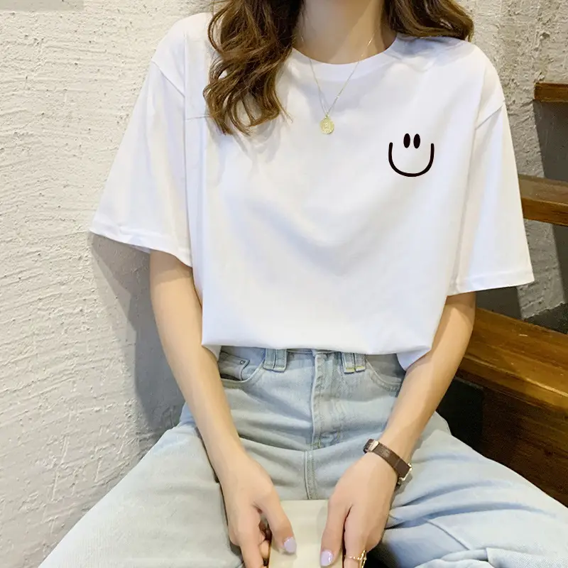Women 2025 Pure Cotton Round Neck T-Shirt White - Image 26