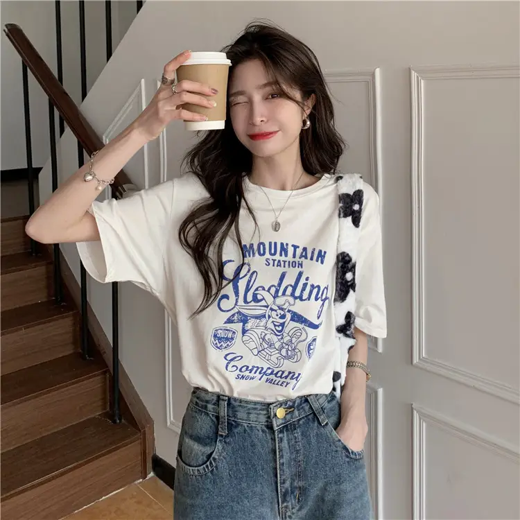 Women 2025 Pure Cotton Round Neck T-Shirt White - Image 4