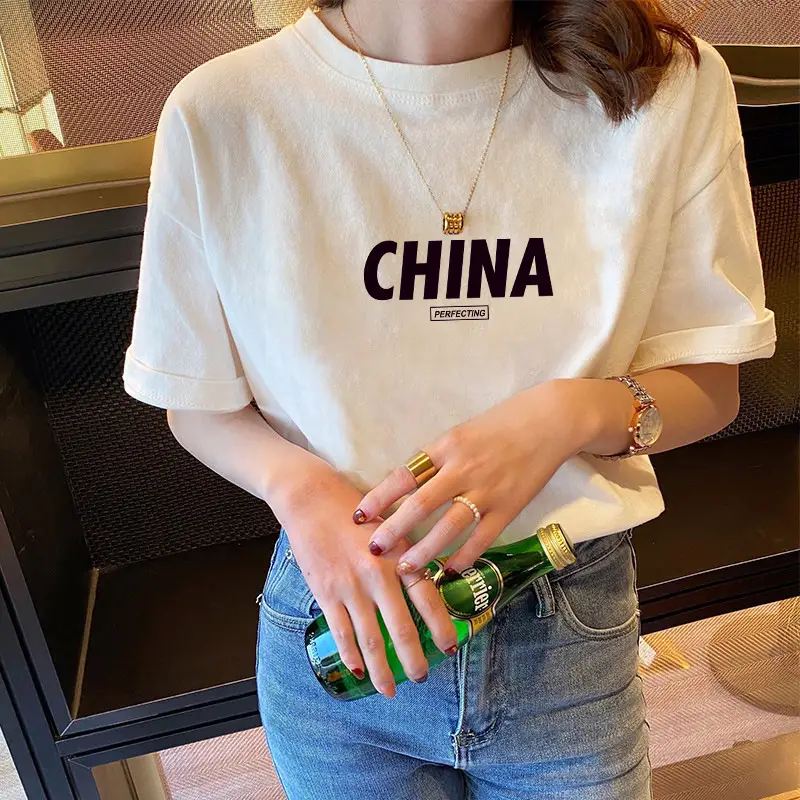 Women 2025 Pure Cotton Round Neck T-Shirt White - Image 6