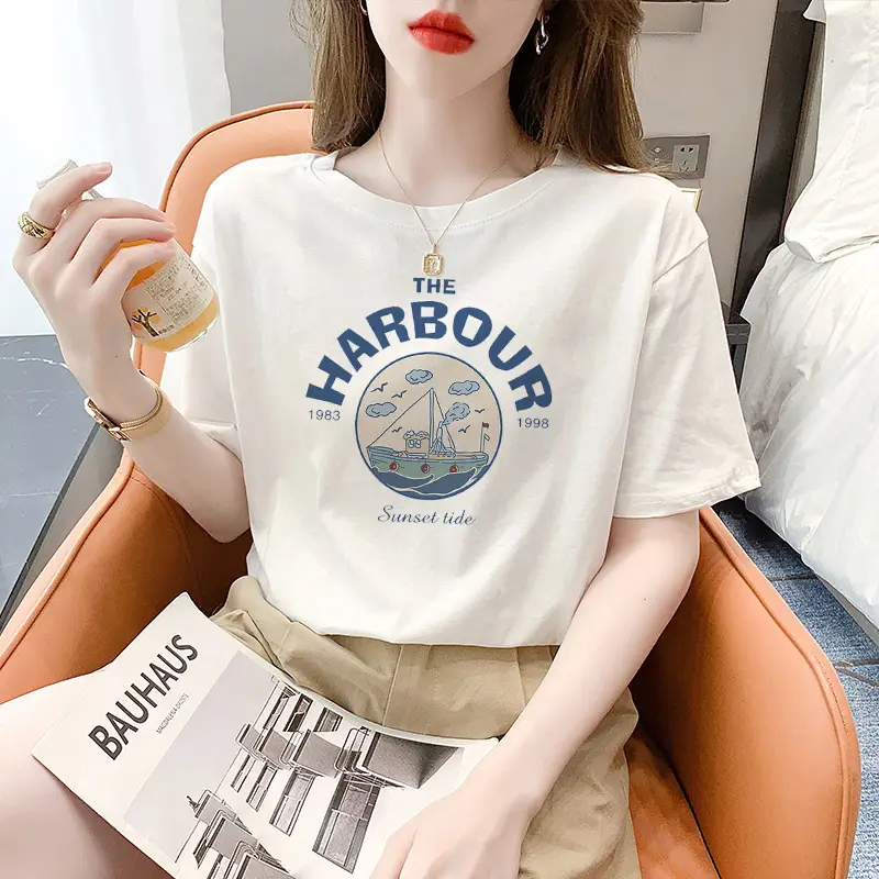 Women 2025 Pure Cotton Round Neck T-Shirt White - Image 8