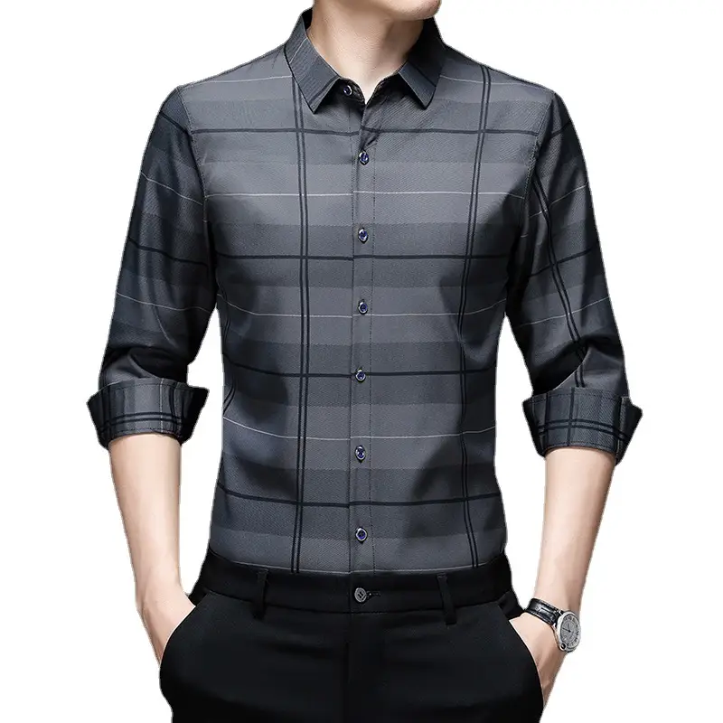 2023 Maroon Plaid Long Sleeve Men's Shirt