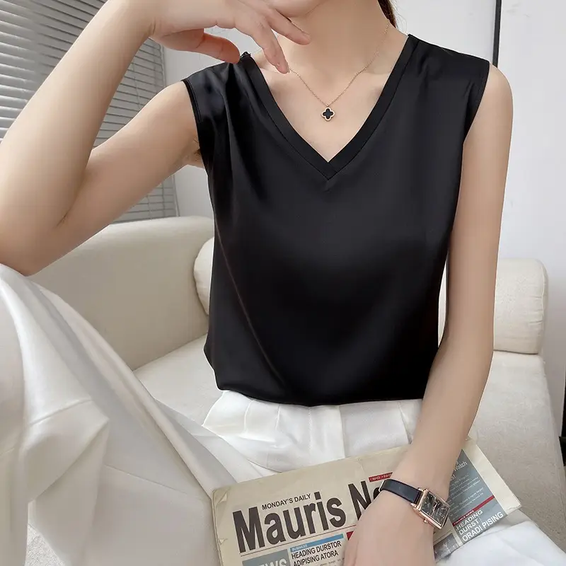 V-Neck Silk Camisole Women Spring Summer Sleeveless Top - Image 10