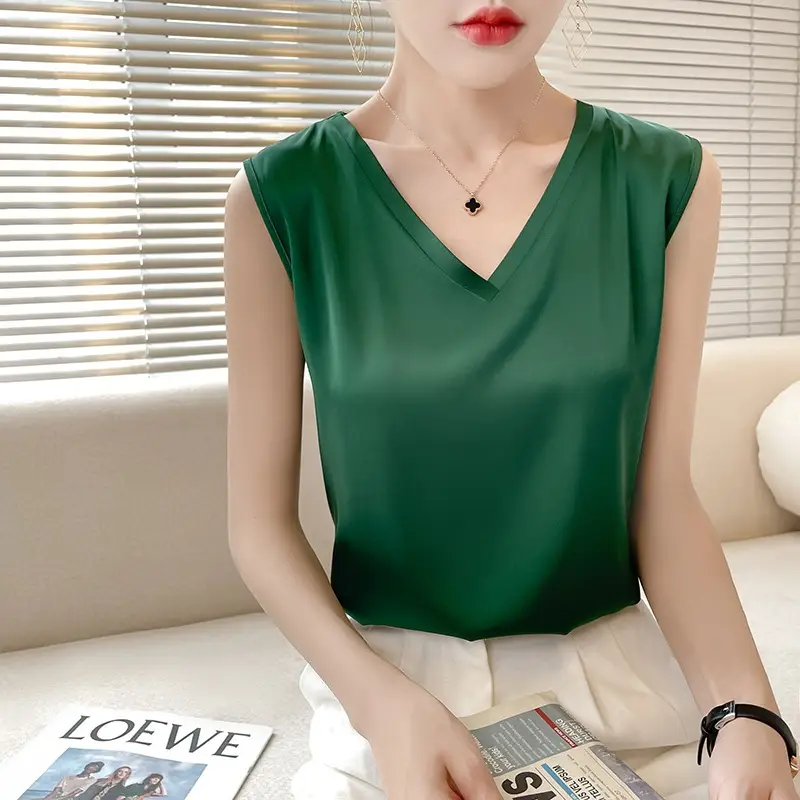 V-Neck Silk Camisole Women Spring Summer Sleeveless Top - Image 11