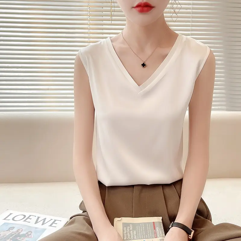 V-Neck Silk Camisole Women Spring Summer Sleeveless Top - Image 12