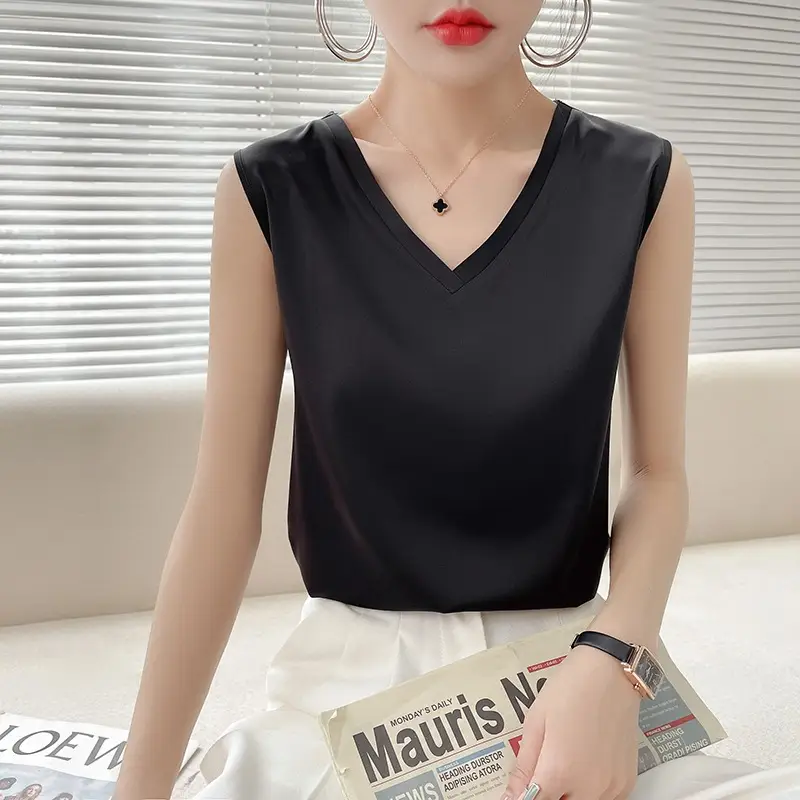 V-Neck Silk Camisole Women Spring Summer Sleeveless Top - Image 2