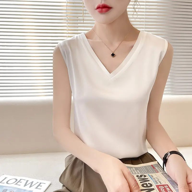 V-Neck Silk Camisole Women Spring Summer Sleeveless Top - Image 3