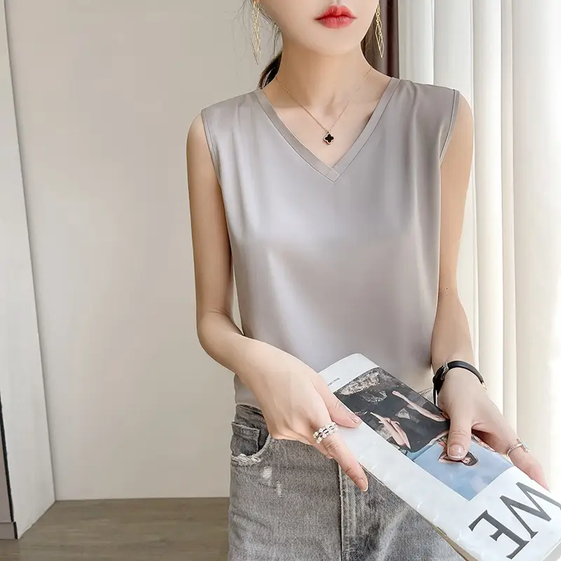 V-Neck Silk Camisole Women Spring Summer Sleeveless Top - Image 4