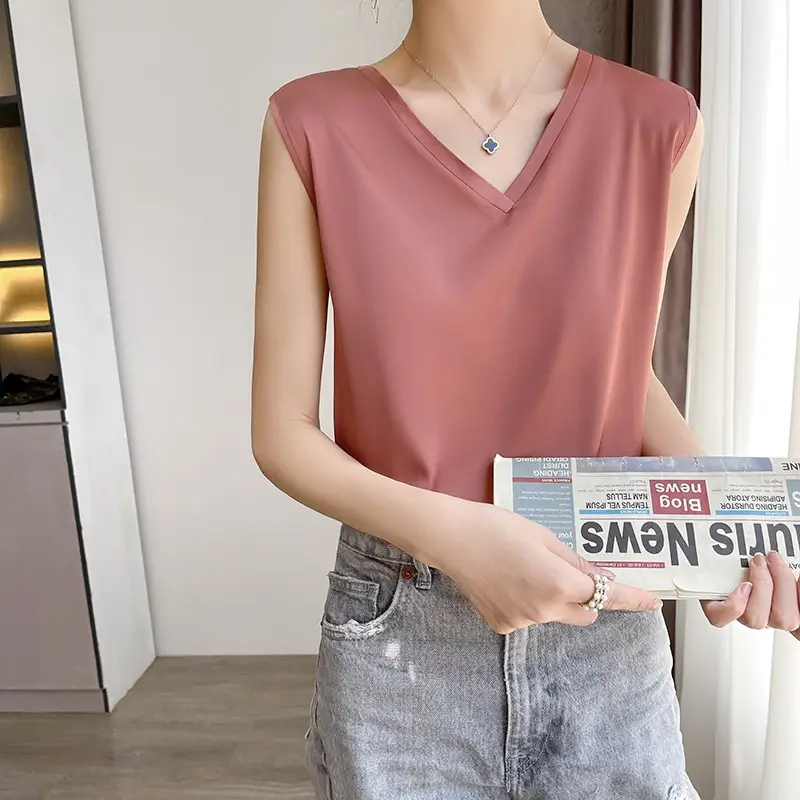 V-Neck Silk Camisole Women Spring Summer Sleeveless Top - Image 5