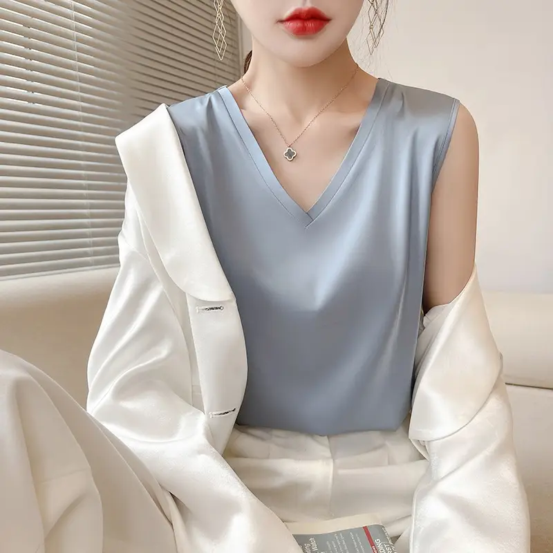 V-Neck Silk Camisole Women Spring Summer Sleeveless Top - Image 6